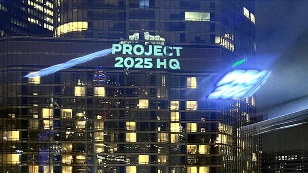 DNC Light Projections Donald Trump Tower Chicago Project 2025