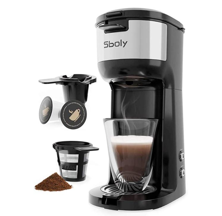 Sboly Single Serve Coffee Maker Brewer for K-Cup Pod & Ground Coffee Thermal Drip Instant Coffee Machine with Self Cleaning Function, Brew Strength Control