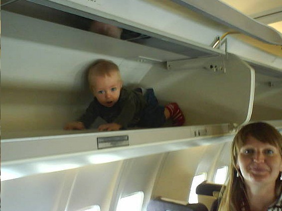 Babies in overhead bins.